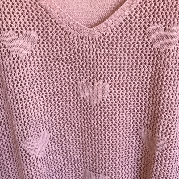 BLOOMCHIC Open Knit Sweater Tunic Side Ruching Pink Women’s Plus Size 22-24 3X - Picture 3 of 16